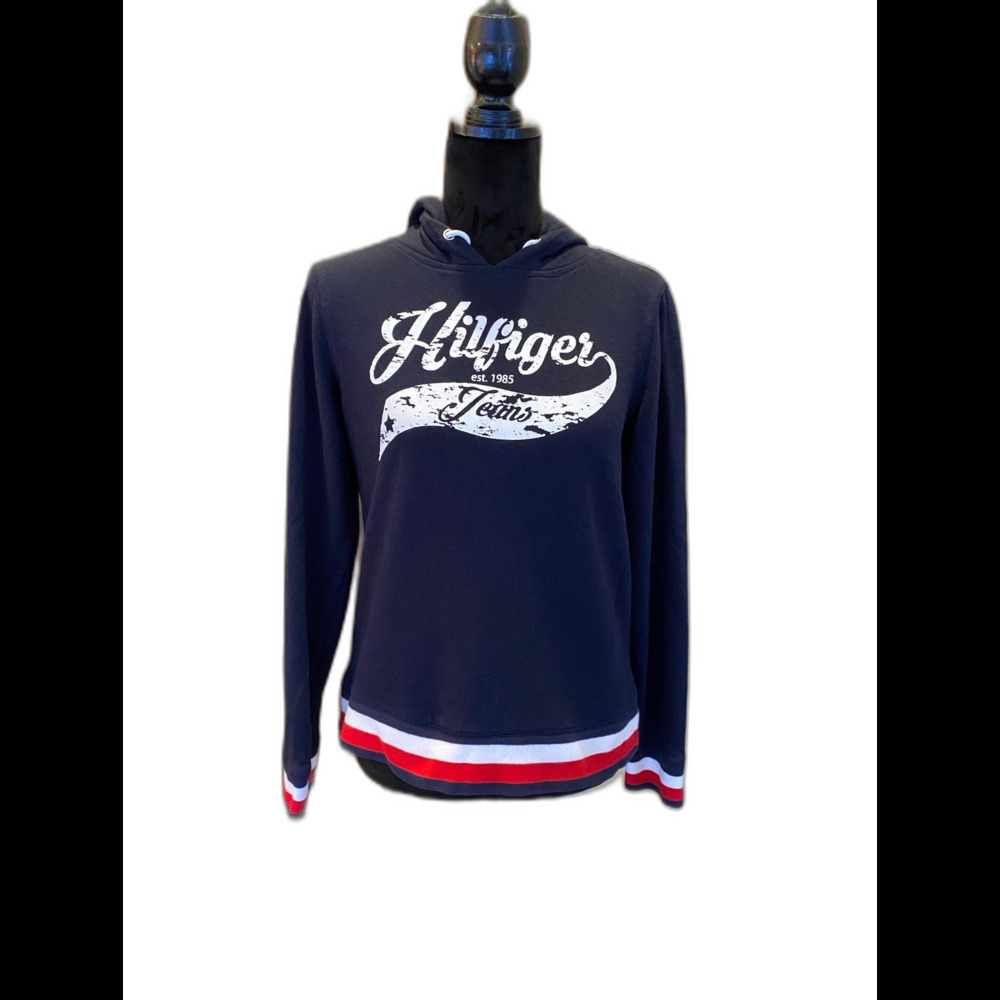 Tommy Hilfiger Navy Womans Hoodie‎ Size Small Petite w/Red & White Trim Soft